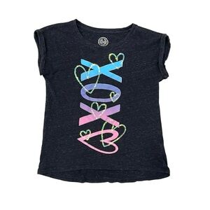SO Graphic Tee Shirt Girls Sz 10 XOXO Dark Heather Gray Hearts Sequins